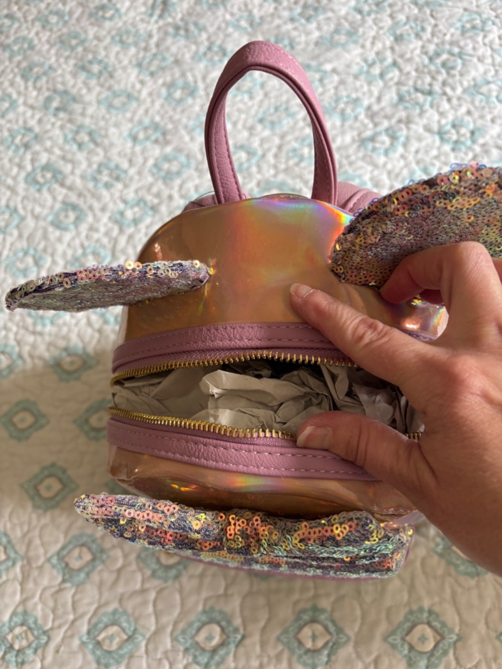 NWT Rare Disney Parks Loungefly Minnie Mouse Rose Gold Sequin Mini Backpack - Picture 7 of 7